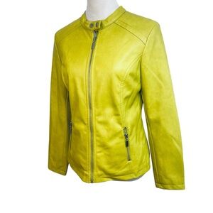 Alfani Chartreuse Lime Faux Leather Moto Jacket| Women's Size Small | NEW